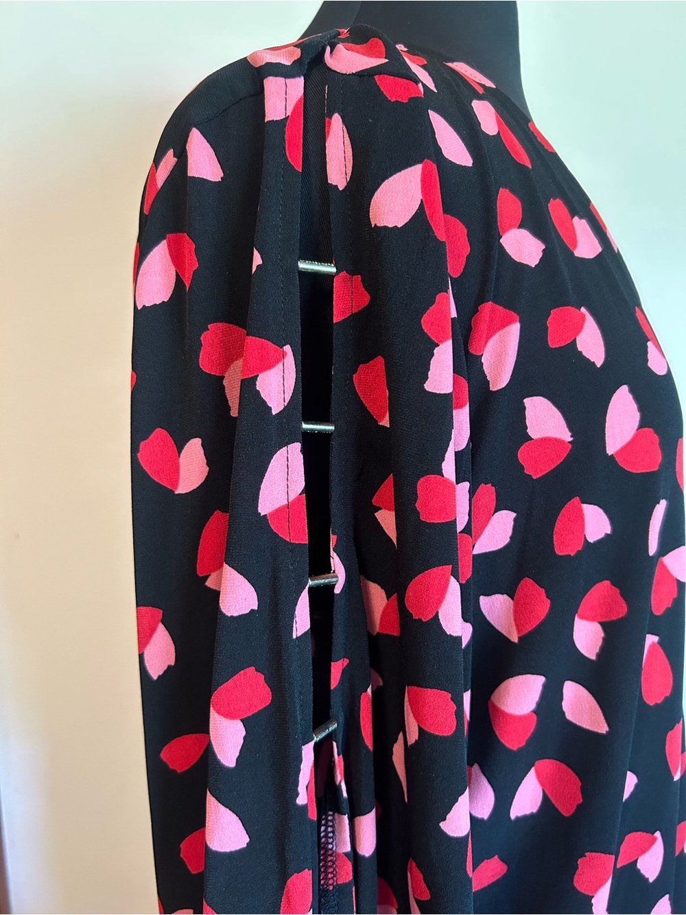 Black Blouse with Pink & Red Petal Print